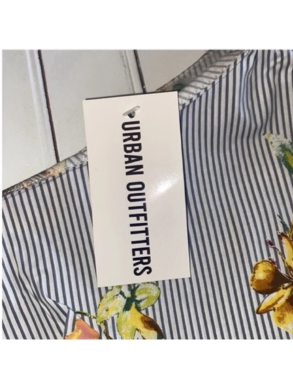 Lumiere Urban Outfitters Top Blue White Stripes Yellow Floral Size S